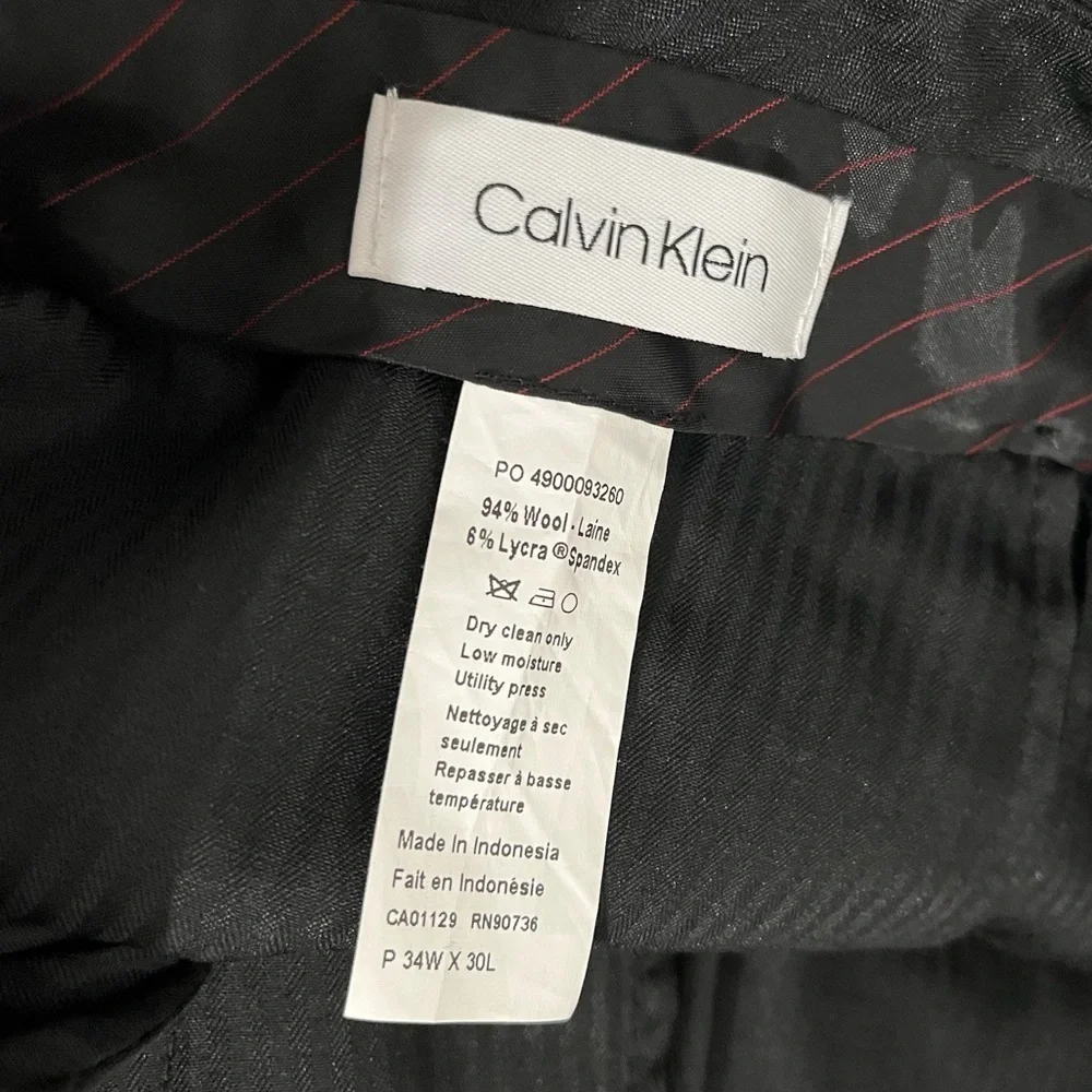 Calvin Klein Tailored Black Wool Dress Pants 34x30 Modern Slim Office Essential